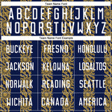 Custom Navy White-Old Gold Abstract Shape Sublimation Soccer Uniform Jersey