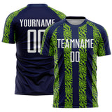 Custom Navy White-Neon Green Abstract Shape Sublimation Soccer Uniform Jersey