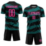 Custom Black Pink-Teal Splash Sublimation Soccer Uniform Jersey