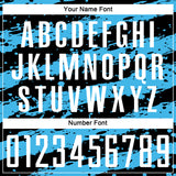 Custom Black White-Sky Blue Splash Sublimation Soccer Uniform Jersey