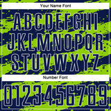 Custom Navy Neon Green-White Splash Sublimation Soccer Uniform Jersey