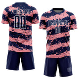Custom Navy Medium Pink-White Splash Sublimation Soccer Uniform Jersey