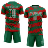 Custom Kelly Green Red-White Splash Sublimation Soccer Uniform Jersey
