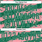 Custom Kelly Green Medium Pink-White Splash Sublimation Soccer Uniform Jersey