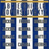 Custom White Royal-Old Gold Line Sublimation Soccer Uniform Jersey