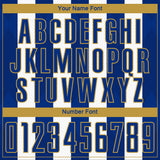 Custom White Royal-Old Gold Line Sublimation Soccer Uniform Jersey