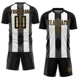Custom Black Old Gold-White Line Sublimation Soccer Uniform Jersey