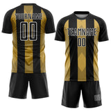Custom Black Old Gold-White Line Sublimation Soccer Uniform Jersey