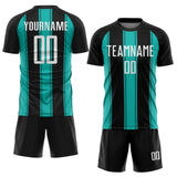 Custom Black White-Aqua Line Sublimation Soccer Uniform Jersey