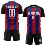 Custom Black White Red-Royal Line Sublimation Soccer Uniform Jersey