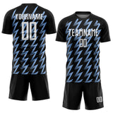 Custom Black White-Light Blue Zigzag Shape Sublimation Soccer Uniform Jersey