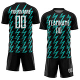 Custom Black White-Aqua Zigzag Shape Sublimation Soccer Uniform Jersey