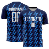 Custom Navy White-Powder Blue Zigzag Shape Sublimation Soccer Uniform Jersey