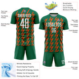 Custom Kelly Green White-Orange Zigzag Shape Sublimation Soccer Uniform Jersey