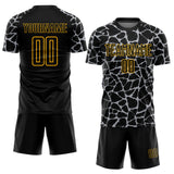 Custom Black Gray-Gold Abstract Network Splash Sublimation Soccer Uniform Jersey