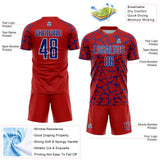 Custom Red Royal-White Abstract Network Splash Sublimation Soccer Uniform Jersey