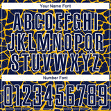 Custom Navy Gold-White Abstract Network Splash Sublimation Soccer Uniform Jersey