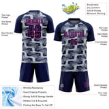 Custom Navy Silver-Pink Line Sublimation Soccer Uniform Jersey