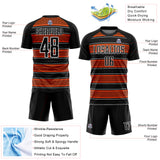Custom Black Orange-White Geometric Shapes And Line Sublimation Soccer Uniform Jersey