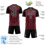 Custom Black Crimson-White Line Sublimation Soccer Uniform Jersey