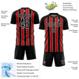 Custom Black Red-White Line Sublimation Soccer Uniform Jersey