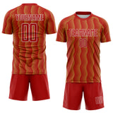 Custom Red Old Gold-White Geometric Shape Sublimation Soccer Uniform Jersey