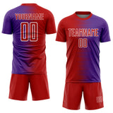 Custom Red Purple-White Gradient Line Sublimation Soccer Uniform Jersey