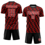 Custom Black Red-White Line Sublimation Soccer Uniform Jersey