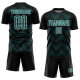 Custom Black Teal-White Line Sublimation Soccer Uniform Jersey