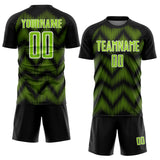 Custom Black Neon Green-White Line Sublimation Soccer Uniform Jersey