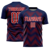 Custom Navy Red-White Line Sublimation Soccer Uniform Jersey