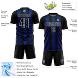 Custom Black Royal-White Abstract Network Sublimation Soccer Uniform Jersey