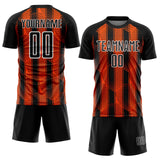 Custom Black Orange-White Abstract Network Sublimation Soccer Uniform Jersey