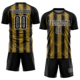 Custom Black Old Gold-White Abstract Network Sublimation Soccer Uniform Jersey