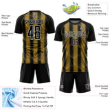 Custom Black Old Gold-White Abstract Network Sublimation Soccer Uniform Jersey