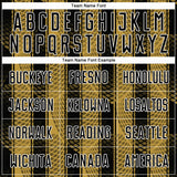 Custom Black Old Gold-White Abstract Network Sublimation Soccer Uniform Jersey