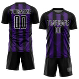 Custom Black Purple-White Abstract Network Sublimation Soccer Uniform Jersey