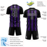 Custom Black Purple-White Abstract Network Sublimation Soccer Uniform Jersey