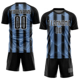 Custom Black Light Blue-White Abstract Network Sublimation Soccer Uniform Jersey