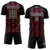 Custom Black Crimson-White Abstract Network Sublimation Soccer Uniform Jersey