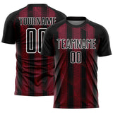 Custom Black Crimson-White Abstract Network Sublimation Soccer Uniform Jersey
