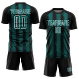 Custom Black Teal-White Abstract Network Sublimation Soccer Uniform Jersey