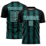 Custom Black Teal-White Abstract Network Sublimation Soccer Uniform Jersey