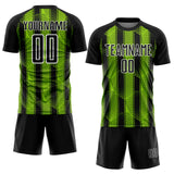 Custom Black Neon Green-White Abstract Network Sublimation Soccer Uniform Jersey