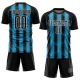 Custom Black Sky Blue-White Abstract Network Sublimation Soccer Uniform Jersey