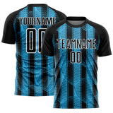 Custom Black Sky Blue-White Abstract Network Sublimation Soccer Uniform Jersey