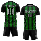 Custom Black Grass Green-White Abstract Network Sublimation Soccer Uniform Jersey