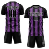 Custom Black Medium Purple-White Abstract Network Sublimation Soccer Uniform Jersey