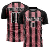 Custom Black Medium Pink-White Abstract Network Sublimation Soccer Uniform Jersey