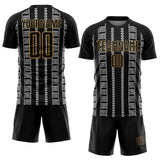 Custom Black Old Gold-White Geometric Shape Sublimation Soccer Uniform Jersey